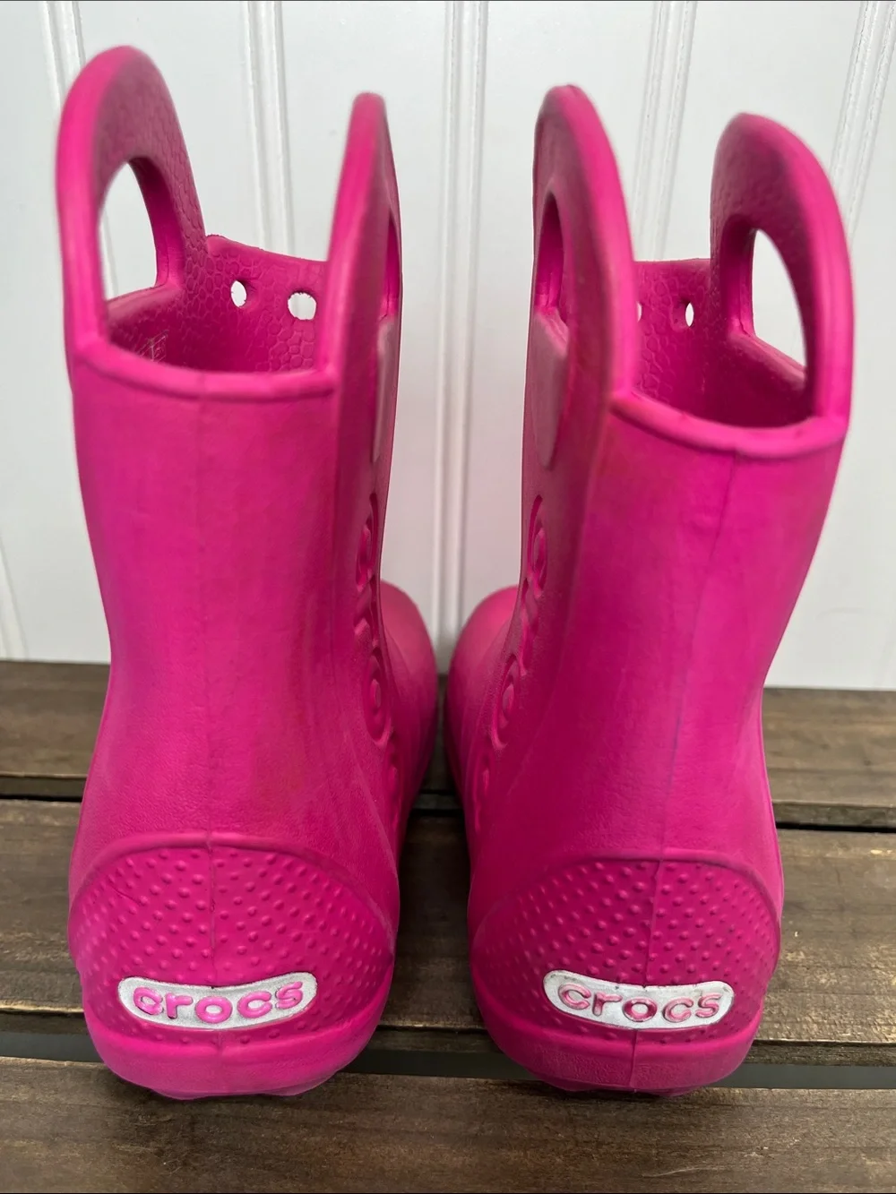 CROCS Kids Bright Pink Handle Rain Boots